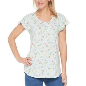 ISAAC MIZRAHI LIVE! FLORAL RUFFLE TOP